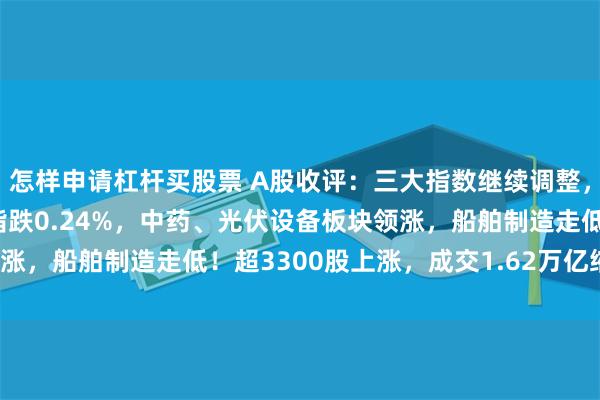 怎样申请杠杆买股票 A股收评:三大指数继续调整,沪指跌0.37%创业板指跌0.24%,中药、光伏设备板块领涨,船舶制造走低!超3300股上涨,成交1.62万亿缩量3420亿